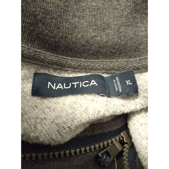 Nautica Grey White Blue 1/4 Zip Long Sleeve Polo Top XL - Picture 3 of 5